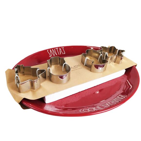 Rae Dunn Santa's Cookie Exchange 13" Platter & 4 Steel Cutters Christmas *NEW* - Picture 3 of 6